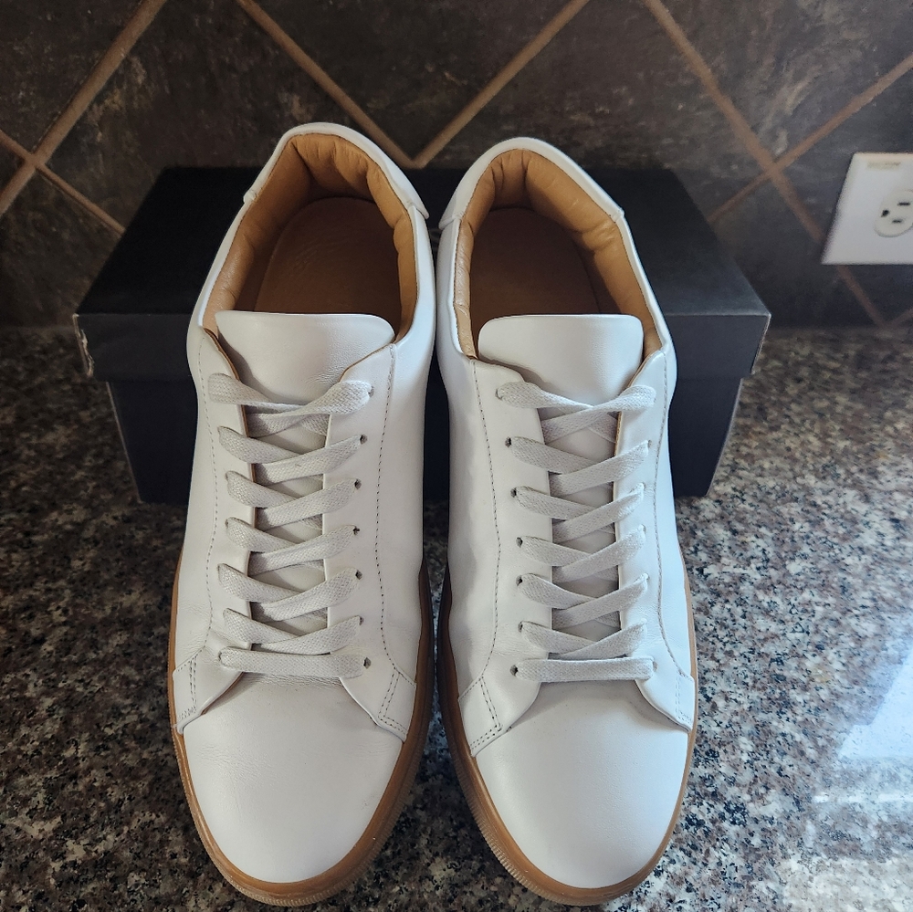 Thursday Boot Company White Leather Sneakers with Tan Sole and Lined Collar - Picture 4 of 6